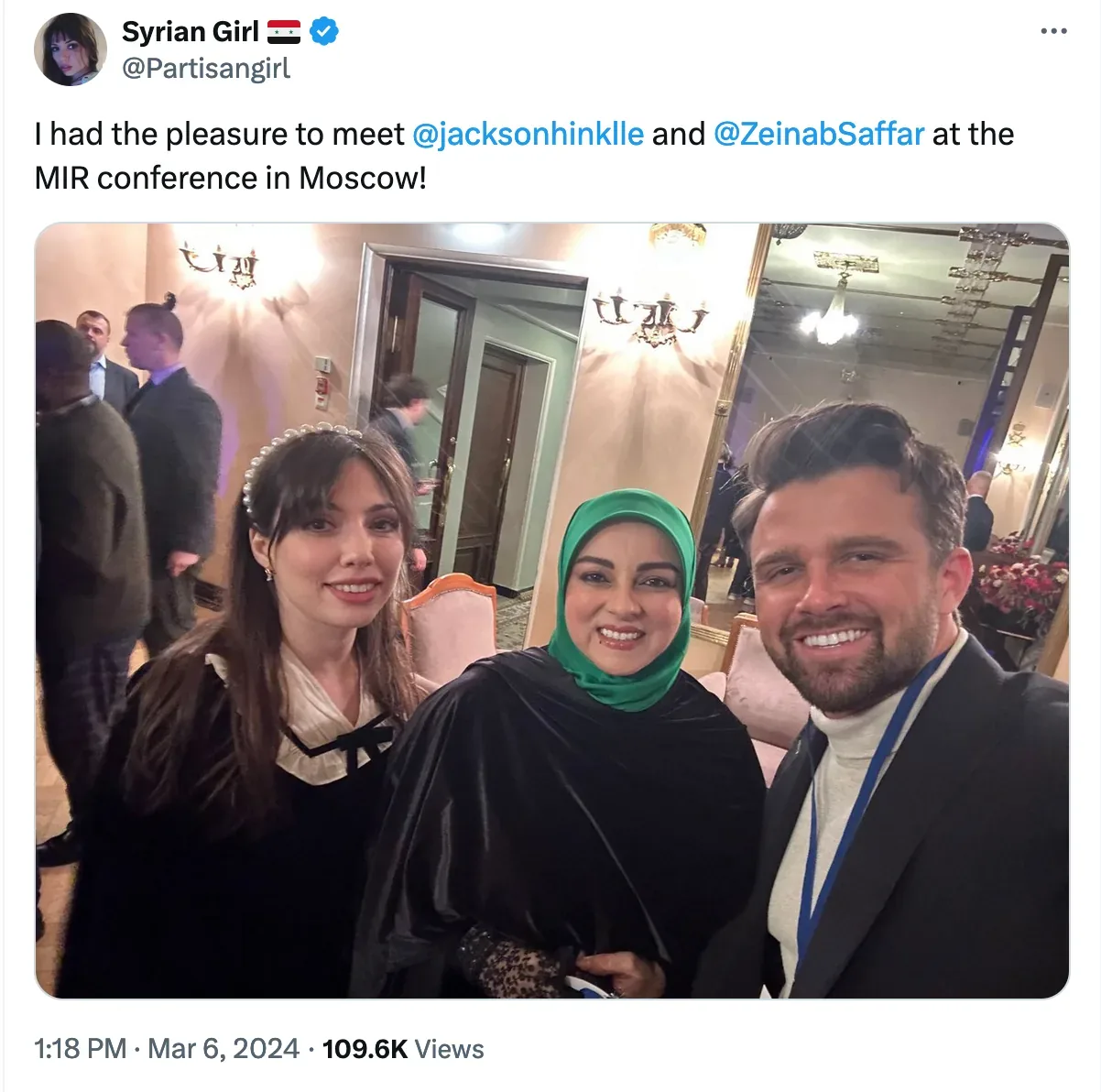 Three leading anti-Israel social media propagandists attend a conference in Russia. Source: x.com.